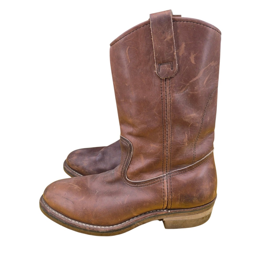 Red Wing Pecos 588 Vintage Brown Leather Pull On Work Boots Mens 8 D USA Made